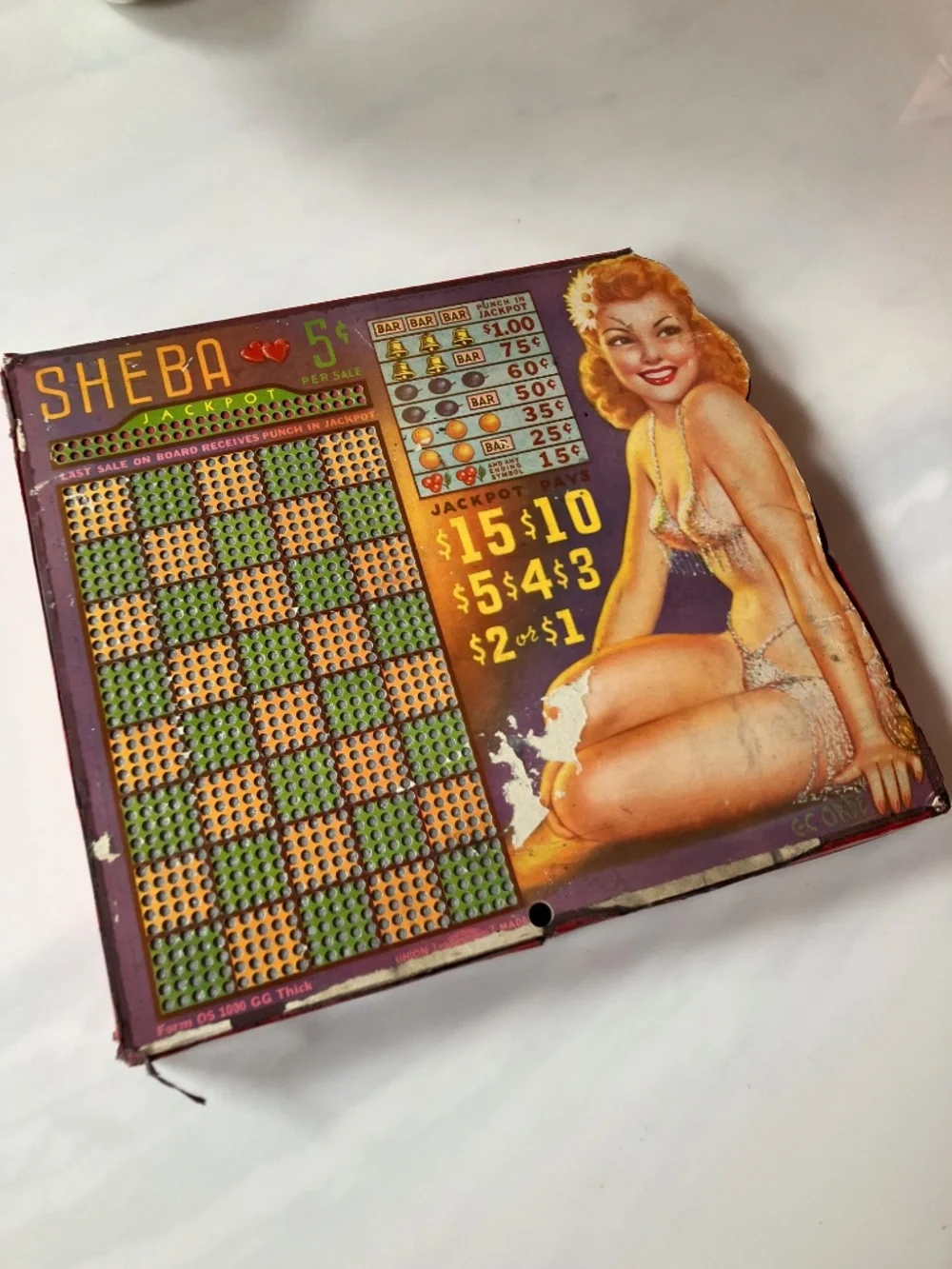 RARE Unused Vintage 40s Pin-up Punchboard Game “Sheba” 11 x 12